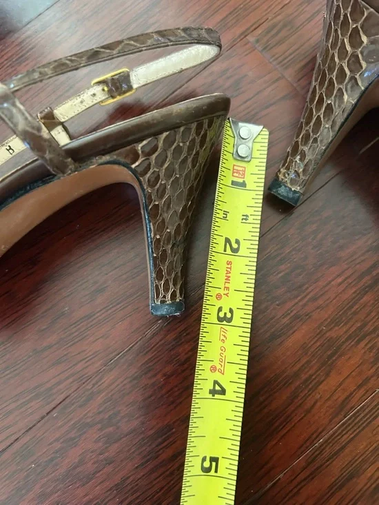 Salvatore Ferragamo Brown Snakeskin Peep-Toe Slingback Heels - Picture 6 of 9